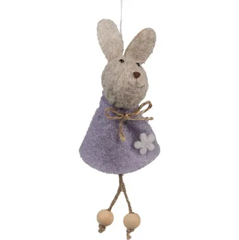 Velikonoční dekorace Fialový plstěný závěsný velikonoční králíček Magiccal - 6*3*13 cm