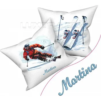 Dekorativní polštářek Povlak Lyžař a výšivka Váš text - 40 x 40 cm