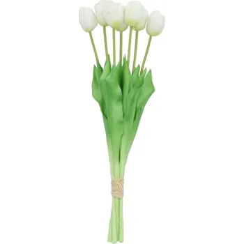 umělá květina Kytice 7ks bílých realistických tulipánů Tulips - 43cm