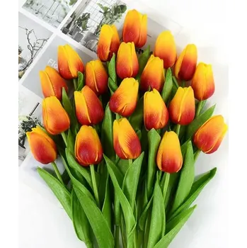 umělá květina Tulipán, textilní dekorace, květina oranžová žíhaná