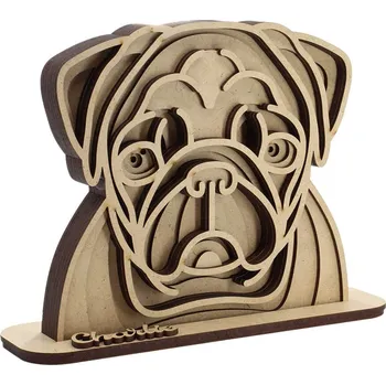 Vsepropejska Dřevěná 3D mandala psa se jménem Plemeno: Mops