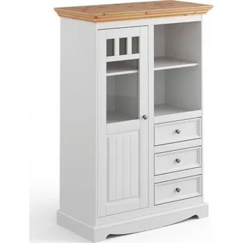 Knihovna Vitrína 2-dvéřová LUNO nízká s vitrínou bílá/borovice