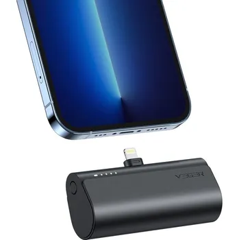 Powerbanka Powerbanka VEGER 5 000 mAh s vestavěným konektorem Lightning PD QC3.0 3A 20W PlugOn (W0556P) černá