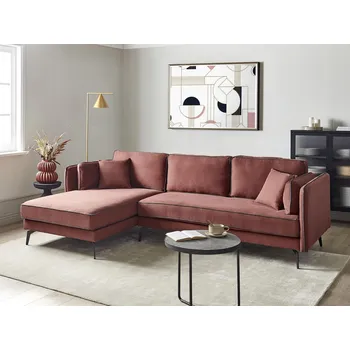 Pohovka Rohová pohovka vínová látkové čalounění kovové nohy pravostranná nastavitelné opěradlo extra polštáře moderní design Beliani