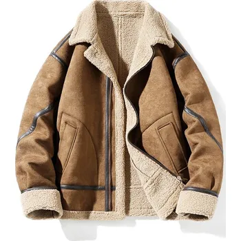 Pánský zimní kabát Semišová zimní bunda s kožíškem Barva: Hnědá, Velikost: M