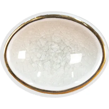 Dveřní kování Bílá antik oválná úchytka se zlatým okrajem a popraskáním Azue - 4*4*7 cm