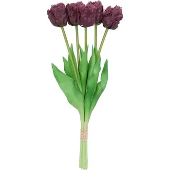 umělá květina Kytice 5ks fialových realistických tulipánů Tulips Papagayo - 39 cm
