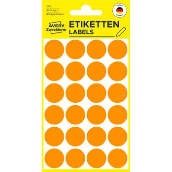 Samolepící etiketa Avery Zweckform 3173 Samolepicí kolečka Ø 18 mm, 96 ks, jasně oranžové