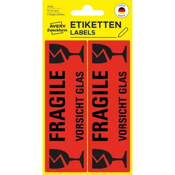 Speciální papír Avery Zweckform 3050 Varovné etikety Fragile 119x38 mm, 10 ks, jasně červené