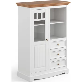 Komoda Vitrína 2-dvéřová LUNO nízká s vitrínou bílá/dub