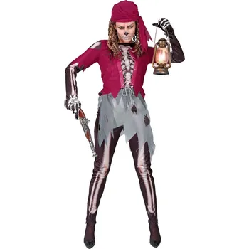 Karnevalový kostým Dámský halloweenský kostým kostry pirátky - S