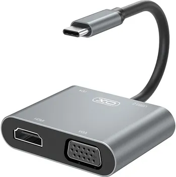 USB hub Přepojka / adaptér / rozbočovač XO 4v1 - USB-C na USB-A + USB-C + HDMI + VGA - šedá
