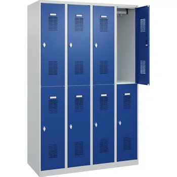Šatní skříň Dvoupatrová šatní skříňka C+P Basis, 4 oddíly, 1200 x 500 x 1850 mm, modré dveře
