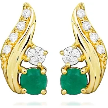 Módní doplněk Silver Cat Pozlacené náušnice s kubickými zirkony a smaragdem SC544 + 2 měsíce na vrácení zboží