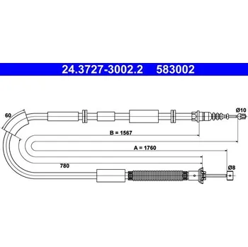 Lanko parkovací brzdy Tažné lanko, parkovací brzda ATE 24.3727-3002.2