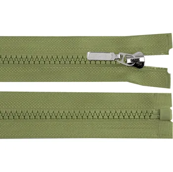 Zip Kostěný zip No 5 délka 30 cm s ozdobným jezdcem, malé, 263 zelená khaki