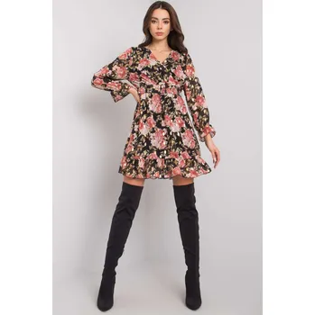 Dámské šaty ItModa Vzorované šaty s páskem a výstřihem do V černo-růžové Velikost: UNI