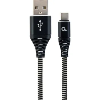 Datový kabel GEMBIRD Kabel USB 2.0 AM na Type-C kabel (AM/CM), 2m, opletený, černo-bílý, blister, PREMIUM QUALITY