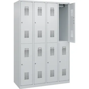 Šatní skříň Dvoupatrová šatní skříňka C+P Basis, 4 oddíly, cylindrický zámek, 1200 x 1850 mm, šedé dveře