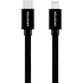 Datový kabel Synchronizační a nabíjecí kabel SWISSTEN MFi - USB-C - Lightning pro Apple zařízení - tkanička - černý - 1,2m