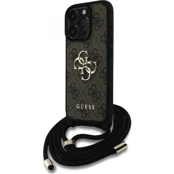 Pouzdro na mobilní telefon Zadní kryt Guess PU 4G Metal Logo Crossbody Popruh pro iPhone 16 Pro Brown