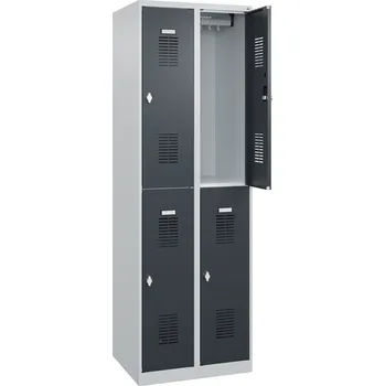 Šatní skříň Dvoupatrová šatní skříňka C+P Basis, 2 oddíly, 600 x 500 x 1850 mm, antracitové dveře