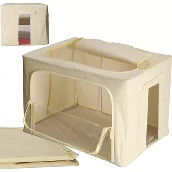 Krémový vyztužený úložný box 66L s průhledným okénkem pro lůžkoviny