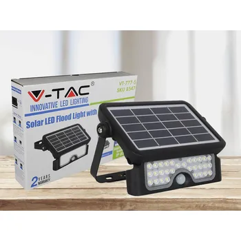 LED solární reflektor 5W, 500lm, černý, IP65, 4000K