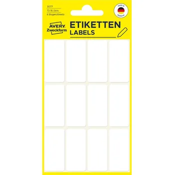 Speciální papír Avery Zweckform 3077 Etikety na ruční popis 38x18 mm, 72 ks, bílé