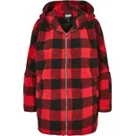 Ladies Hooded Oversized Check Sherpa Jacket - firered/blk XXL