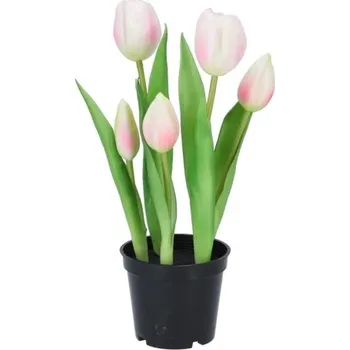 umělá květina 5ks růžový realistický tulipán Tulips v květináčku - Ø 8*7/ 26 cm