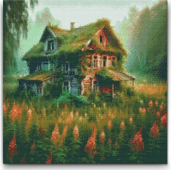 Diamantové malování Diamantové malování - Opuštěný dům v lese Velikost: 50x50cm, Rámování: Pouze srolované plátno, Diamanty: Čtvercové
