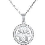 Silvego Ocelový náhrdelník s přívěskem ruky Fátimy s křišťálem KMM39914N + 2 měsíce na vrácení zboží