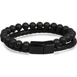 Troli Černý pánský náramek z kůže a korálků Leather + 2 měsíce na vrácení zboží