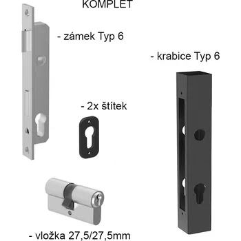Dveřní kování Sada zámek, zámková krabice, vložka, štítek, profil 30x30, rozteč 82mm, FAB