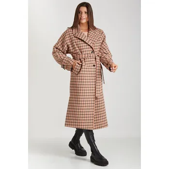 Kabát ŻANETA béžový károvaný 40