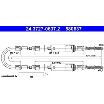 Lanko parkovací brzdy Tažné lanko, parkovací brzda ATE 24.3727-0637.2