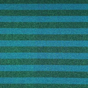 Úplet modro-zelený pruh, zelený lurex, š.140