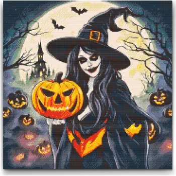Diamantové malování Diamantové malování - Kreslená čarodějka Velikost: 50x50cm, Rámování: Pouze srolované plátno, Diamanty: Kulaté