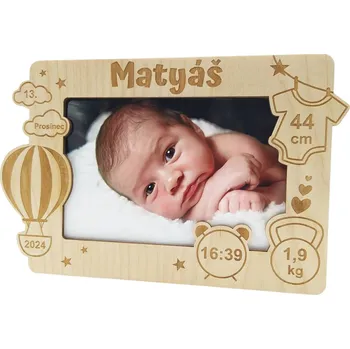 Rám na obraz Pehucraft Dřevěný fotorámeček k narození dítěte - typ Matyáš