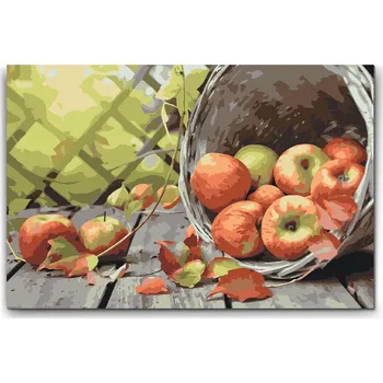 Malování podle čísel - Jablíčka v košíku Velikost: 40x60cm, Rámování: Pouze srolované plátno