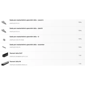 Zábradlí Hahn Steel Sada pro nastavitelné upevnění skla, pro sklo 12mm FLEX1 V délce (m): 2,5 m