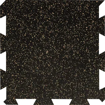 Rohožka Černo-žlutá gumová podlahová deska (puzzle - okraj) FLOMA FitFlo SF1050 - délka 50 cm, šířka 50 cm, výška 1 cm