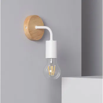 Nástěnné svítidlo SIMPLE WOOD WHITE - dřevěná nástěnná lampička bílá - dřevo a kov