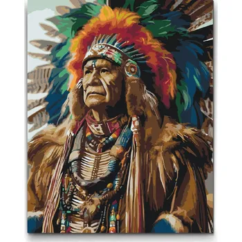 Malování podle čísel - Starý Indián Velikost: 30x40cm, Rámování: Pouze srolované plátno