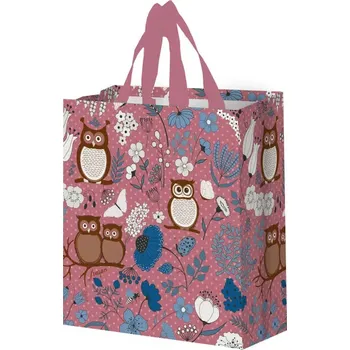 Nákupní taška Taška svačinová, nákupní růžová, Sovy 34x30 cm (Eko taška se sovami)