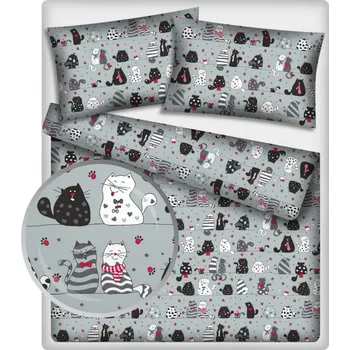Povlečení Povlečení hladká bavlna LUX - Kočky na rande 140x200+70x90