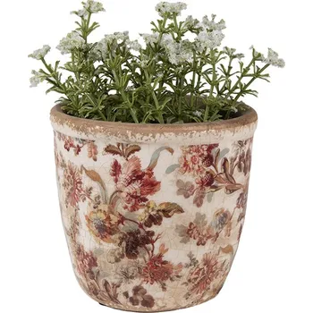 Obal na květináč Béžový keramický obal na květináč s květy Flovia XS - Ø 11*11 cm