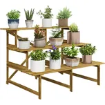 Outsunny schodiště na květiny 3 stupně z jedlového dřeva 120x80x78cm pro zahradu balkon a terasu |