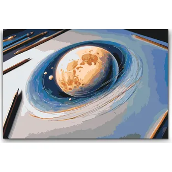 Malování podle čísel - Plneta nakreslená na papíře Velikost: 40x60cm, Rámování: Pouze srolované plátno